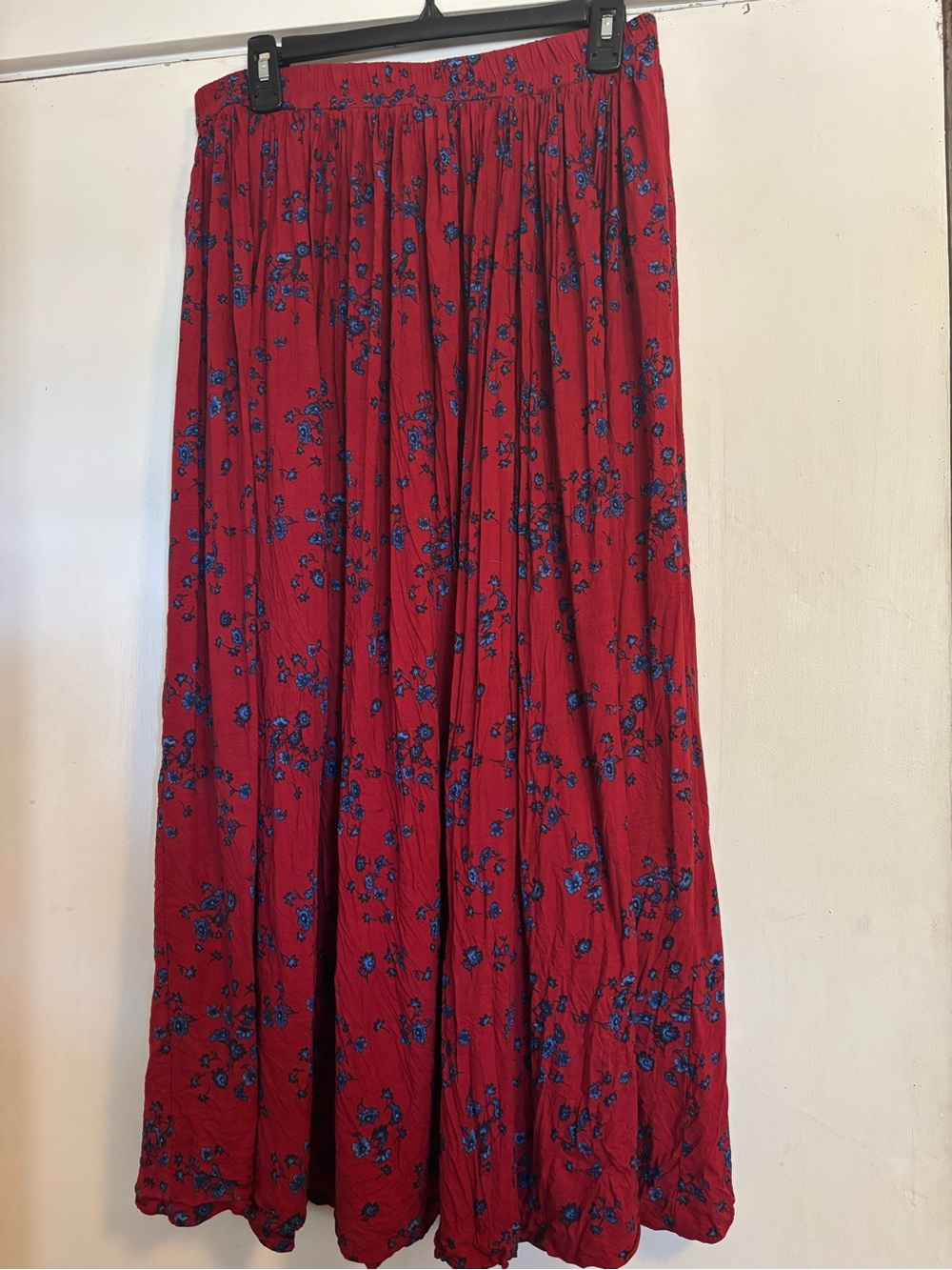 Red Floral Maxi Skirt with Blue Print - Stonebridge